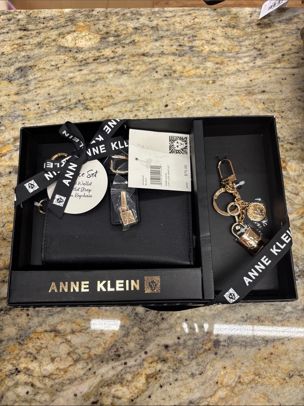Anne Klein Black Wallet with Gold-Tone Charm Keyring